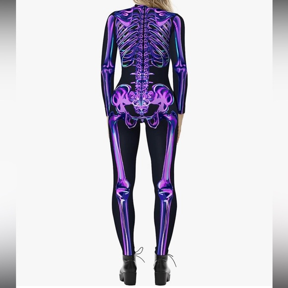 rave ready skeleton body suit in black purple - Picture 3 of 5